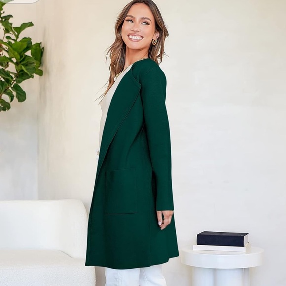 NWT Green Open Front Knit Lightweight Cardigan Casual Long Coatigan Sweater - Picture 4 of 13